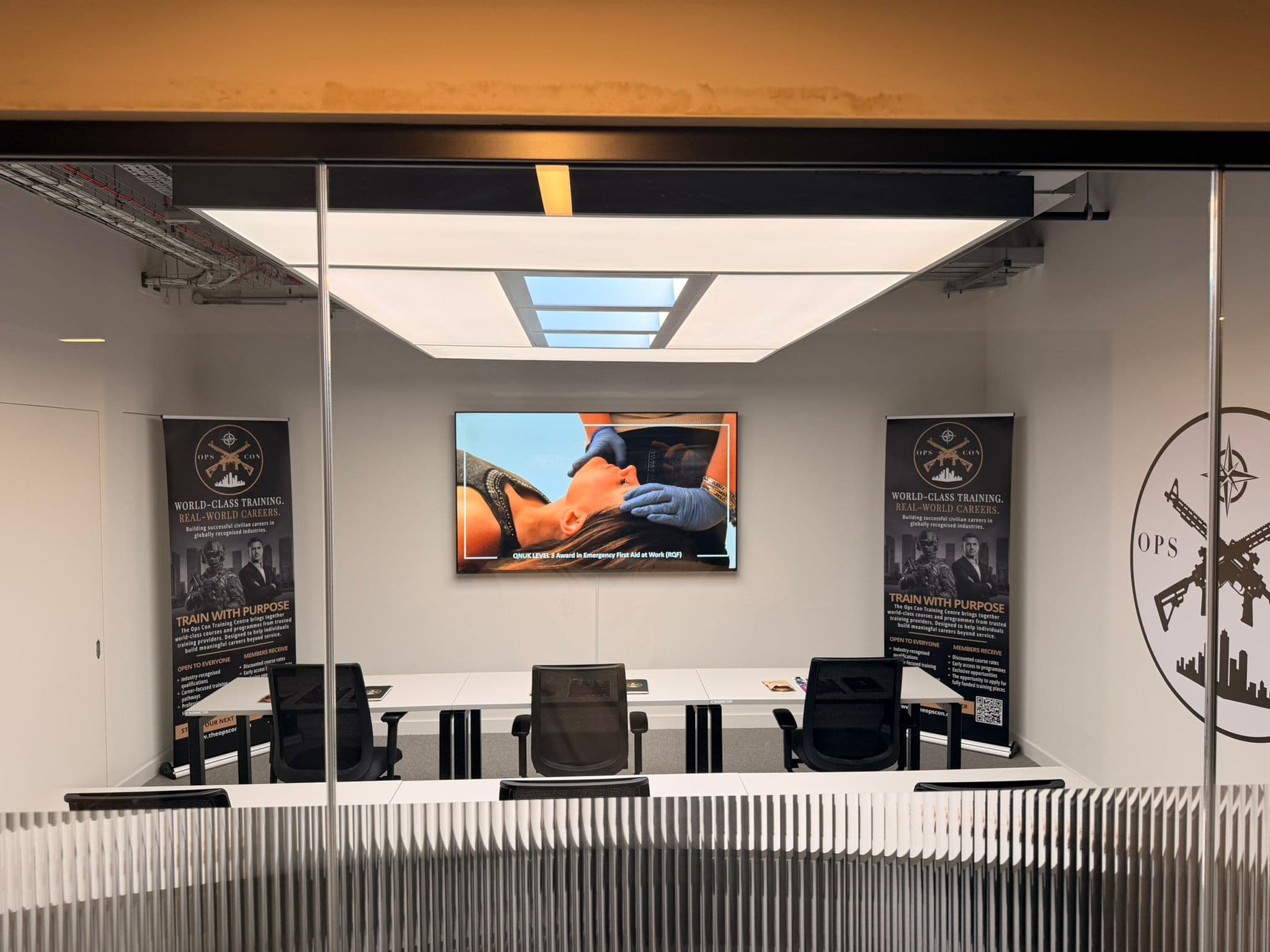 Training room front view through glass