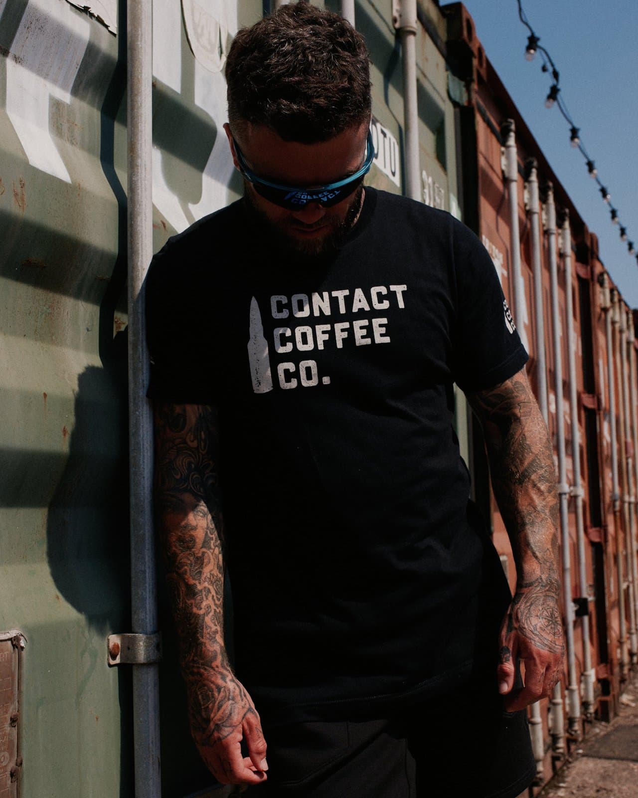 Contact Coffee Logo T-Shirt, Black - Image 1