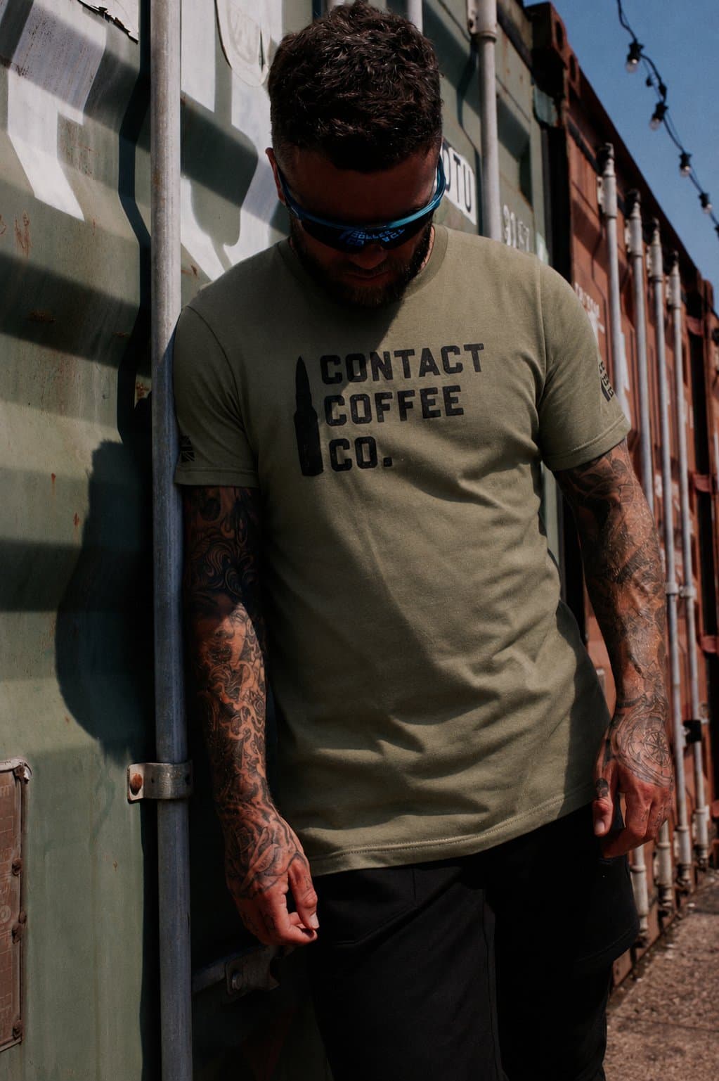 Contact Coffee Logo T-Shirt, Military Green - Image 1
